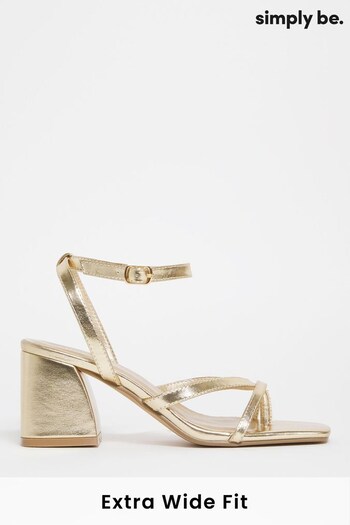 Simply Be Wide Fit Gold Tubular Asymmetric Strappy Block Heels Sandals (D76950) | £34