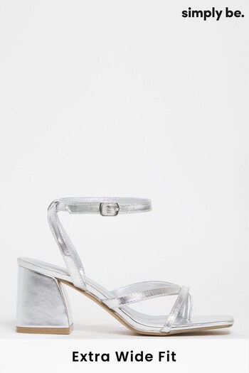 Simply Be Silver Tubular Strappy Wide Fit Sandals (D76952) | £34