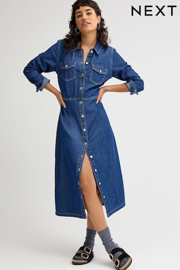 Rinse Blue Denim Midi Shirt Dress (D77050) | £45