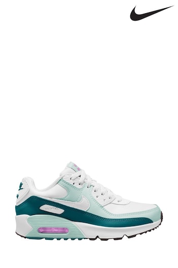 Nike friday White/Teal Air Max 90 LTR Youth Trainers (D77232) | £100