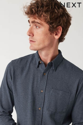 Blue Brushed Texture 100% Cotton Long Sleeve Shirt (D77444) | £30