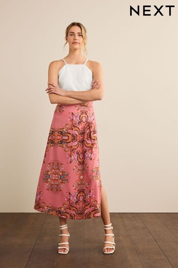 Pink Placement Print Split Midi Skirt (D77463) | £26