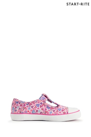 Start Rite Sweets Pink Heart T-Bar Buckle Canvas Shoes (D77477) | £26