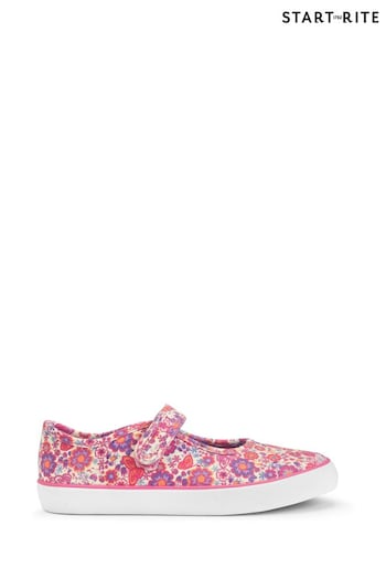 Start Rite Busy Lizzie Pink Floral Canvas Riptape Shoes (D77479) | £26