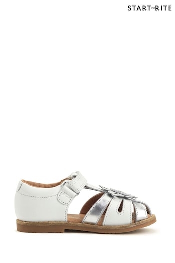 Start Rite Flora White Flower Leather Riptape Sandals (D77483) | £38