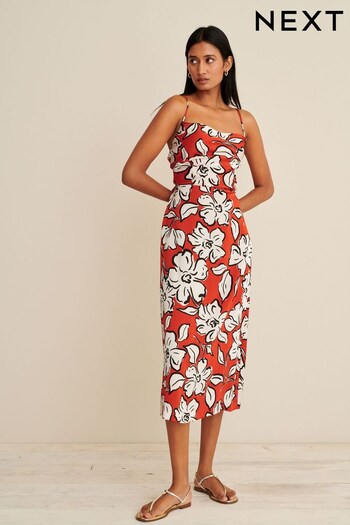 Red Floral Cowl Back Strappy Cami Midi Dress (D77644) | £45