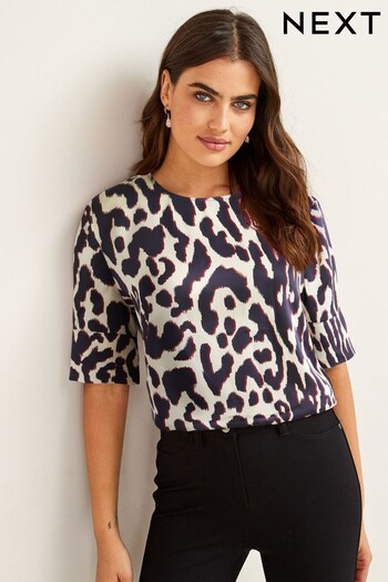 Animal Curved Hem Satin Formal T-Shirt Top (D77648) | £32