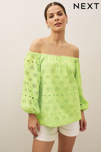 Lime Green Off The Shoulder Broderie Top (D77650) | £30