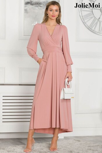 Jolie Moi Pink Rashelle Jersey Long Sleeve Maxi Dress (D77691) | £95