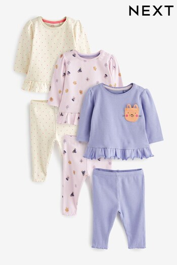 Lilac Purple 6 Piece Baby T-Shirts and Leggings Set (D77692) | £29 - £31