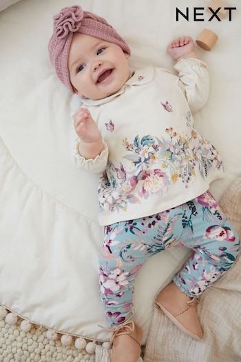 Lilac Purple Floral Baby Top And Leggings Set (D77715) | £15 - £17