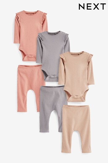 Rust Brown 6 Pack Baby Frill Bodysuit and Leggings Pro Set (D77726) | £28 - £30