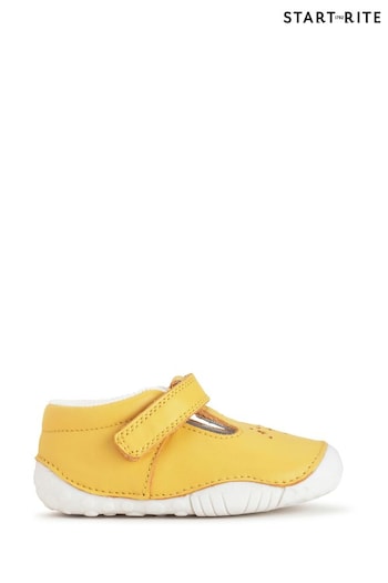 Start-Rite Yellow Tumble Leather Riptape T-Bar graffiti Shoes (D77751) | £33