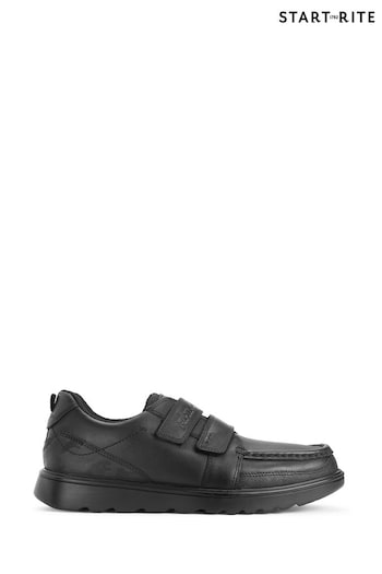 Start-Rite Mission Black Leather Riptape School Shoes Navy (D77752) | £60
