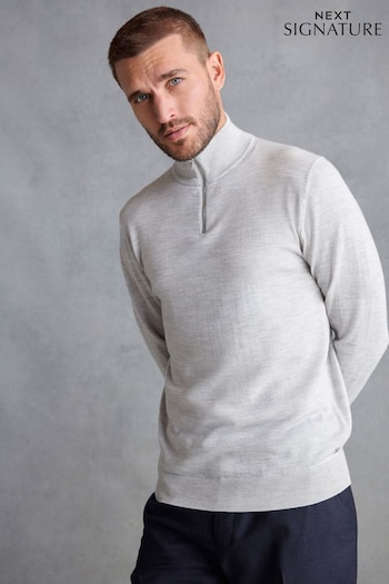 Grey Regular Signature Merino Zip Neck Jumper (D77755) | £44