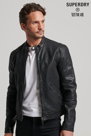 Superdry Black Heritage Leather Sports Racer Jacket (D77758) | £200