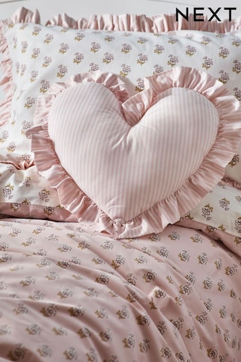 Pink Ruffle Heart Stripe Cushion (D77833) | £14