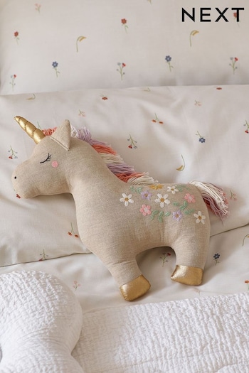 Natural Embroidered Unicorn Toy Cushion (D77834) | £16