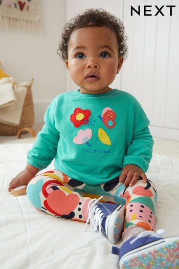 Green Floral Baby Cosy Sweater And Leggings 2 Piece Set (D77841) | £14 - £16