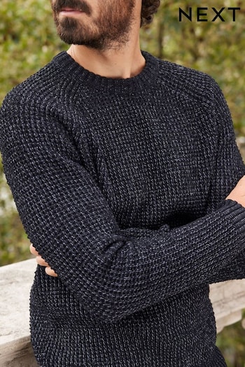 Black Crew Neck Regular Chenille Cable Knitted Jumper (D77843) | £32