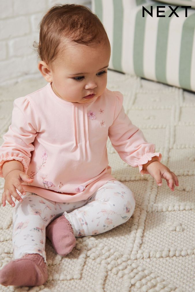 Pink Floral Baby Top And Leggings Set (D77844) | £13 - £15