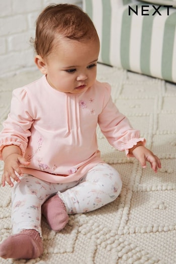 Pink Floral Baby Top And Leggings Set (D77844) | £13 - £15