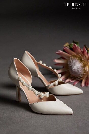 LK Bennett White Zelda Leather Pearl Trim Wedding Shoes (D77895) | £329