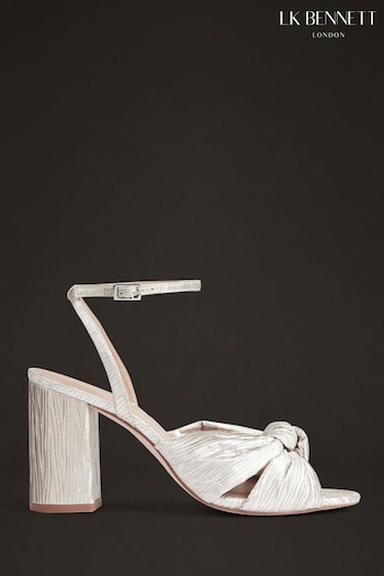 LK Bennett Eliana White Metallic Crinkle Satin Wedding Sandals ankle (D77900) | £329