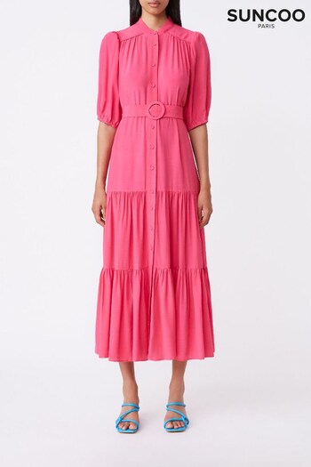 Suncoo Pink Maxi Shirt Belted Dress (D77906) | £169