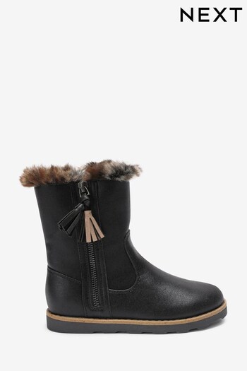 Black Wide Fit (G) Warm Faux-Fur Lined Zip CN7592 Boots (D77913) | £34 - £41