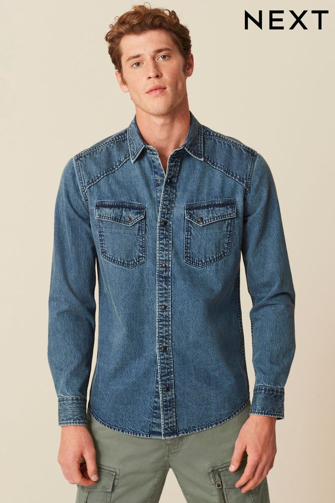 ADVOCATINGEAGLE Men's Slim-fit Long Sleeve Snap Buttons Denim India | Ubuy