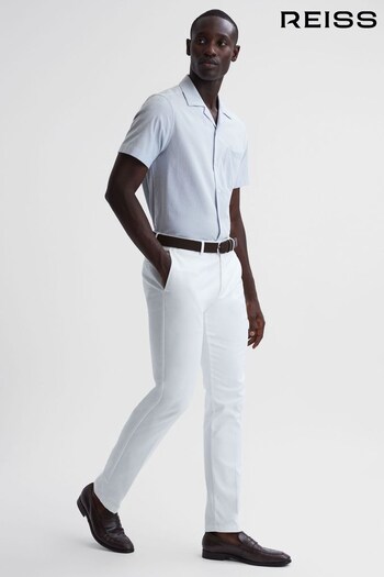Reiss Blue/White Saka Cuban Collar Striped Short Sleeve Shirt (D78227) | £98