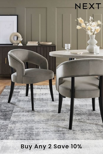Set of 2 Soft Velvet Mid Grey Remi Black Leg Dining Chairs (D78341) | £340