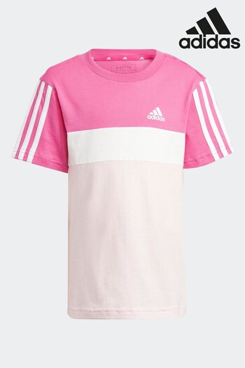 adidas Pink adidas Kids Tiberio 3-Stripes Colorblock Cotton T-Shirt (D78371) | £13