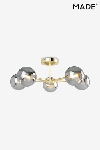 MADE.COM Brass/Smoked Glass Globe Large 5 Light Flush Flush Pendant (D78397) | £139
