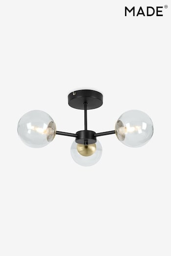 MADE.COM Black Antique Brass Globe Large 3 Light Flush Pendant (D78398) | £79
