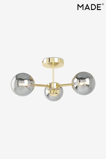 MADE.COM Brass/Smoked Glass Globe Large 3 Light Flush Pendant (D78400) | £79