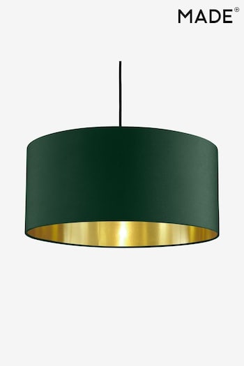 MADE.COM Green and Brushed Brass Oro Pendant Drum Lamp Shade (D78410) | £49