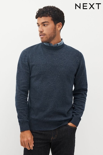 Blue Twist Mock Shirt Knitted Crew Jumper (D78445) | £39