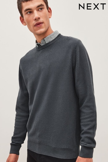 Charcoal Grey Bubble Mock Shirt Knitted Crew Jumper (D78446) | £39