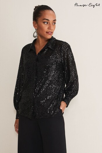 Phase Eight Medora Black Sequin Shirt (D78484) | £95