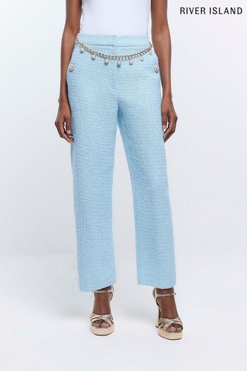 River Island Blue Belted Boucle Crop Trousers midi (D78513) | £49