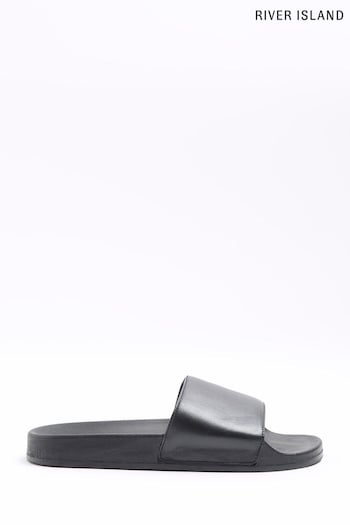 River Island Black Leather Sliders (D78520) | £35