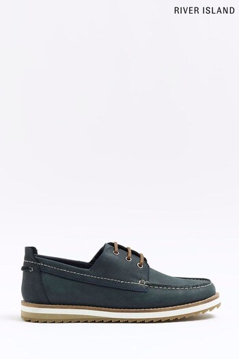 River Island Navy Blue Lace Up Boat Shoes (D78526) | £60