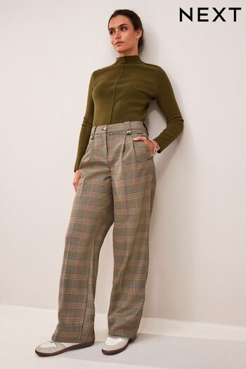 Neutral Check Tailored Wide Trousers (D78546) | £36