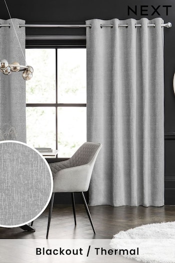 Light Grey Next Heavyweight Chenille Eyelet Blackout/Thermal Curtains (D78558) | £70 - £165
