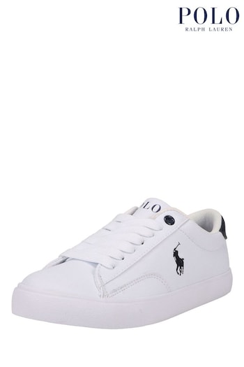 Polo Ralph Lauren White and Navy Blue Theron V Logo Trainers (D78596) | £75