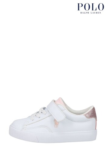 Polo Rucksack Ralph Lauren White and Pink Glitter Theron V Logo Trainers (D78599) | £70 - £75
