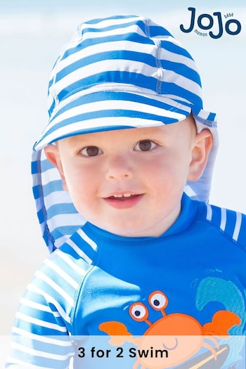 JoJo Maman Bébé Cobalt Kids' Stripe Flap Sun Protection Hat (D78629) | £14