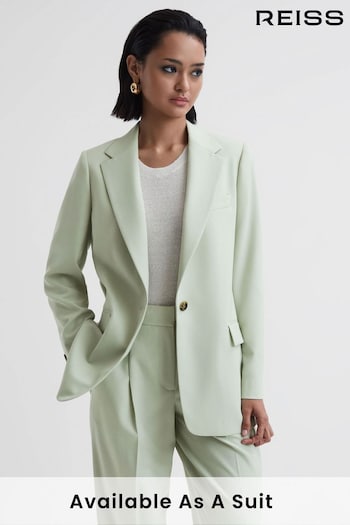 Reiss Green Naomi Single Breasted Wool Blend Blazer (D78646) | £268